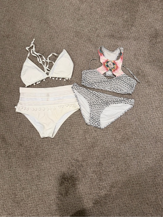 Other - Two-Piece Bikini Sets in White and Black Pattern with Pink Accent